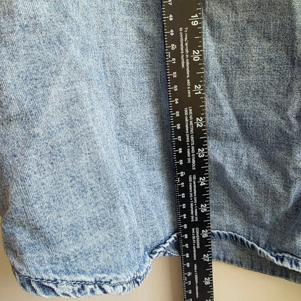 Gap Womens XXL Acid Wash Denim Ruffle Puff Sleeve Button Up Shirt Western - Picture 4 of 7